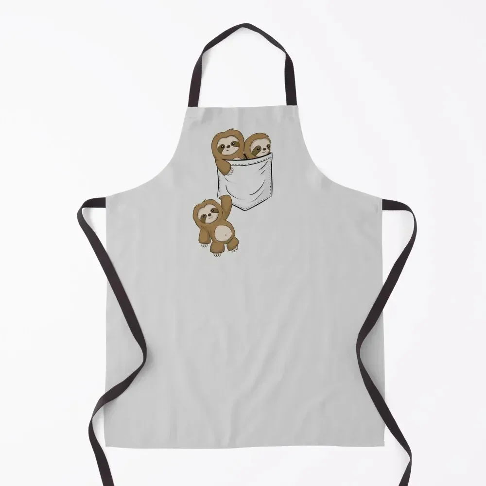 

For Sloth Lovers Cute Kawaii Baby Sloths In Pocket Apron Chef Uniform For Men Kitchen Handle For Women Chef Accessories Apron