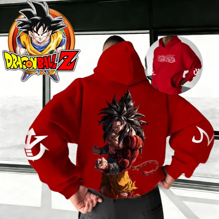 2026 Herbst Winter Dragon Ball Z Übergroßer Hoodie Hochwertige 100% Baumwolle Super Saiyan 4 Goku Druck Unisex Retro Sweatshirt