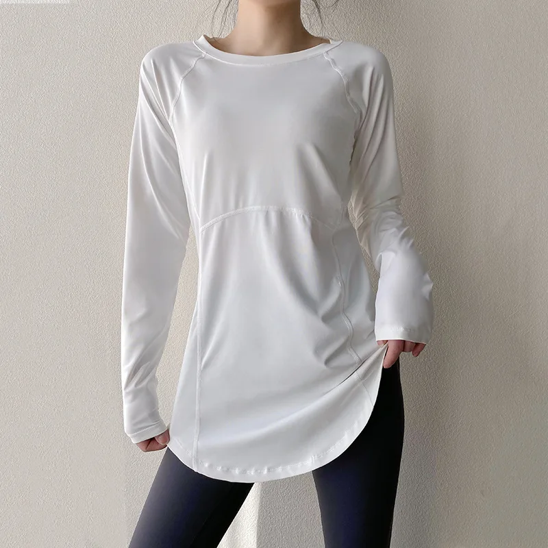 Long Breathable Long Sleeve Yoga Top Round Neck Slim Sweatshirt Women Running Fitness Yoga Sweatshirt Shirt