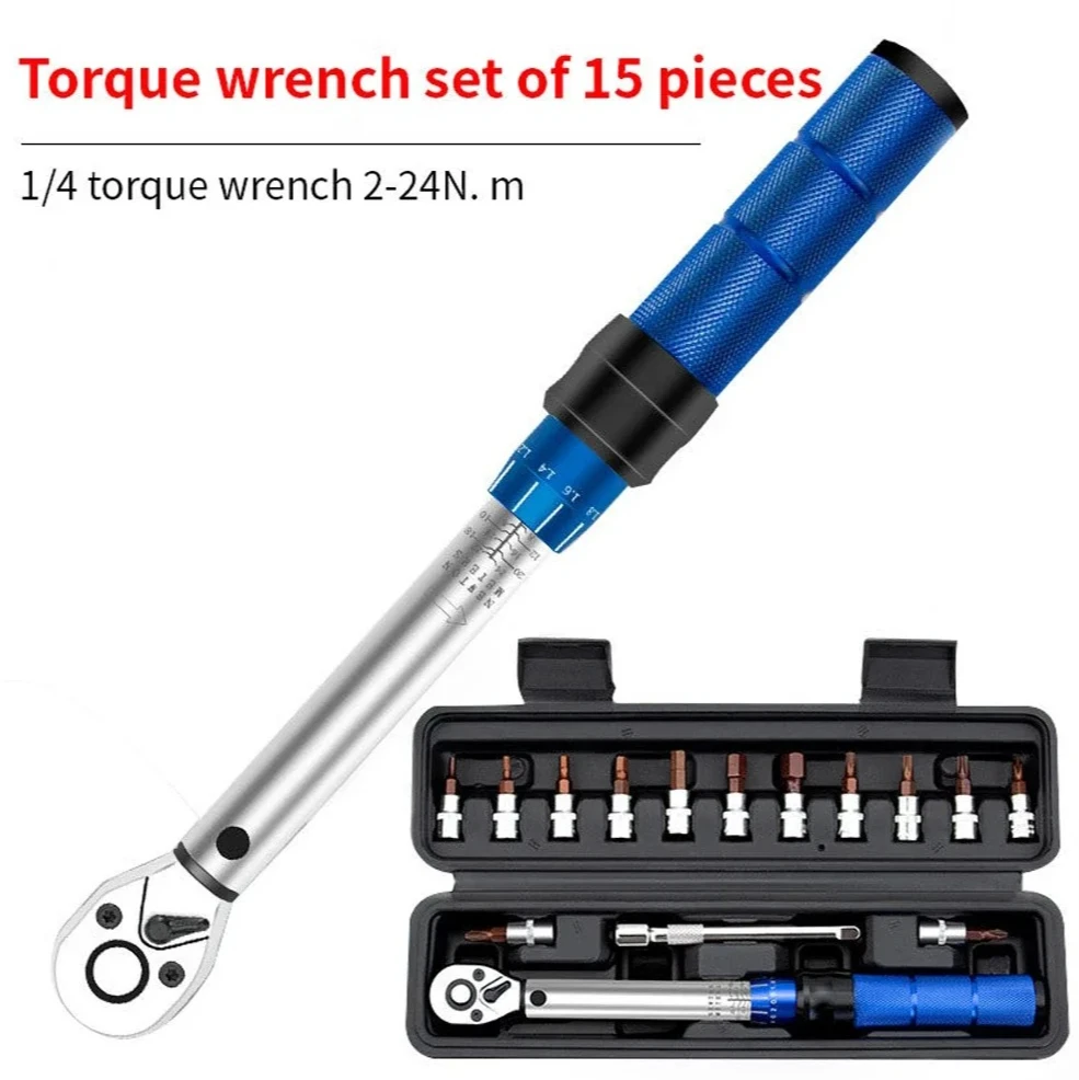 

1/4" 2-24Nm Dual Direction Bike Allen Key Tool Socket Preset Type Spanner Pro Repair Tool Kit Bicycle Torque Wrench Set