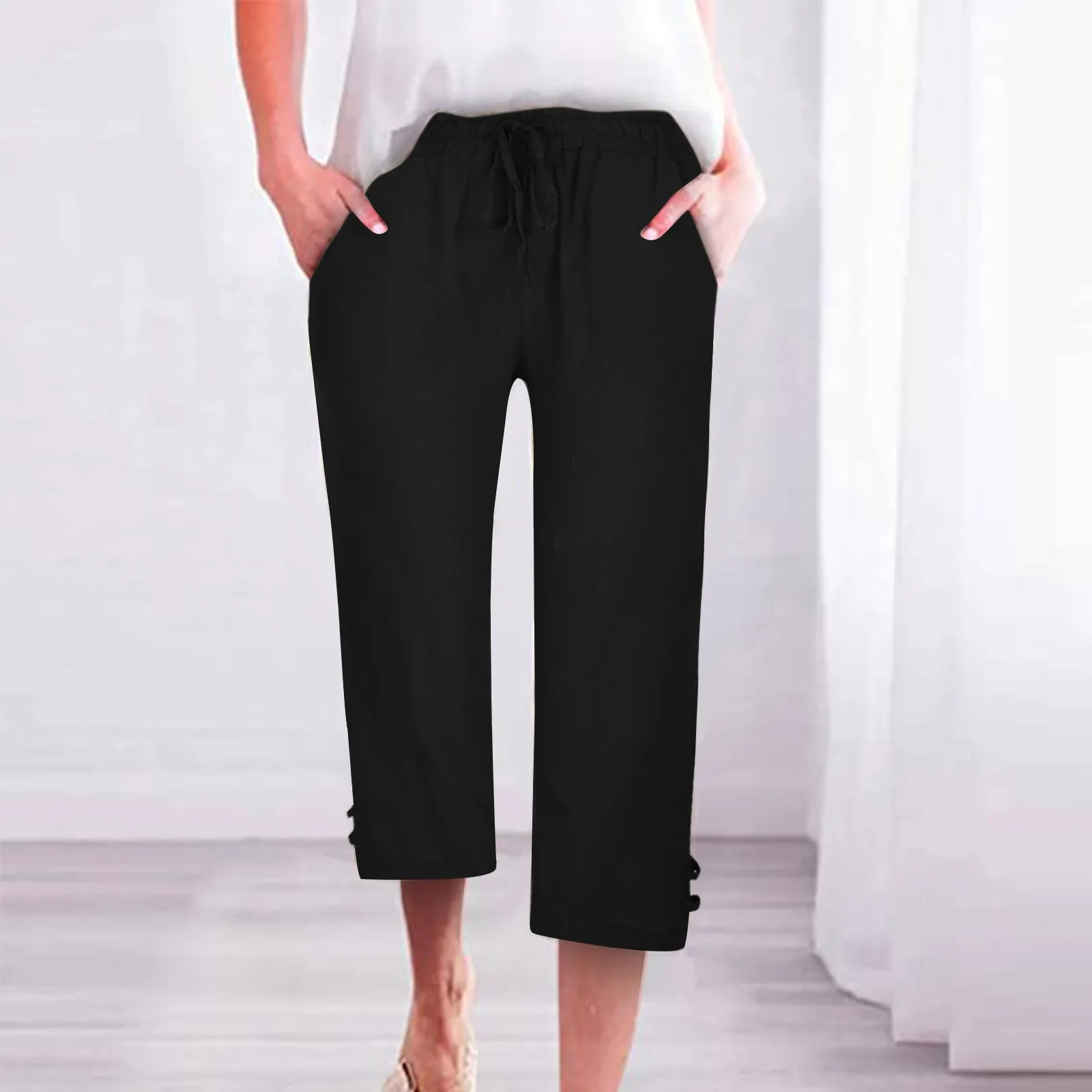 

Women's Summer New 2024 Loose Breathable Capri Pants Female Side Pockets Leg Opening Casual Comfy Straight Leg Long Pants