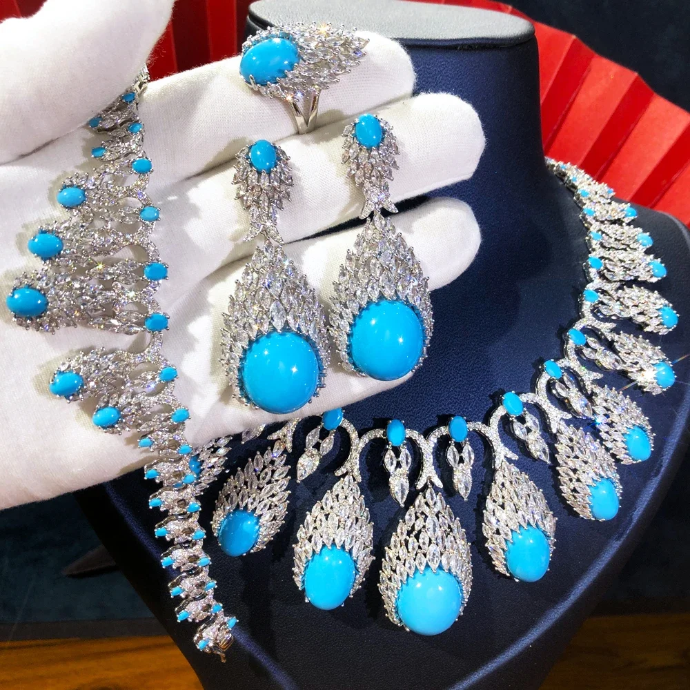 

Soramoore 4PCS Luxury Bridal Wedding Gorgeous Sparkling Pendant Earrings Necklace Jewelry Set Super CZ New Fashion Jewelry