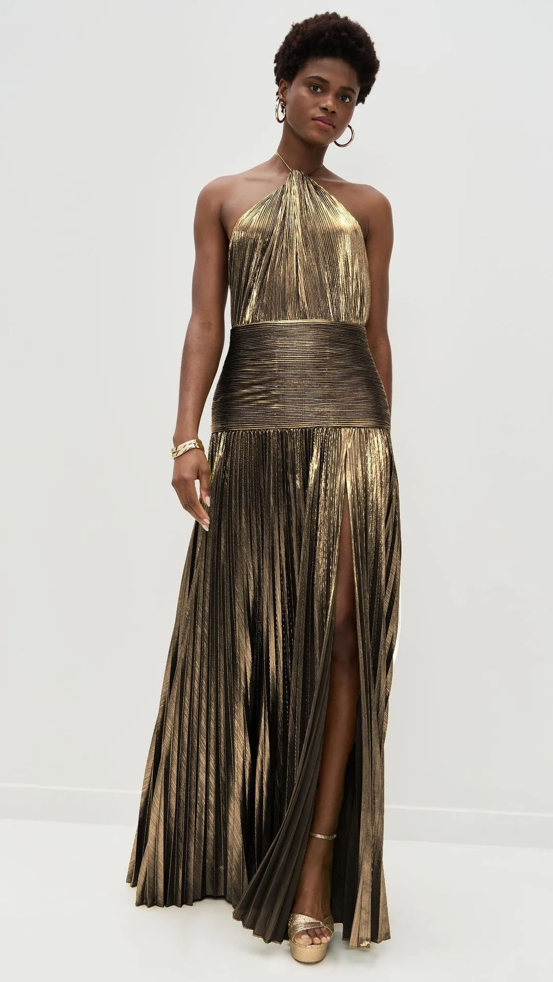 Sleeveless Backless Halter Neck Pleated Long Bodycon High Slit Dress for Wedding Guest Party Prom Elegant Party Women Formal