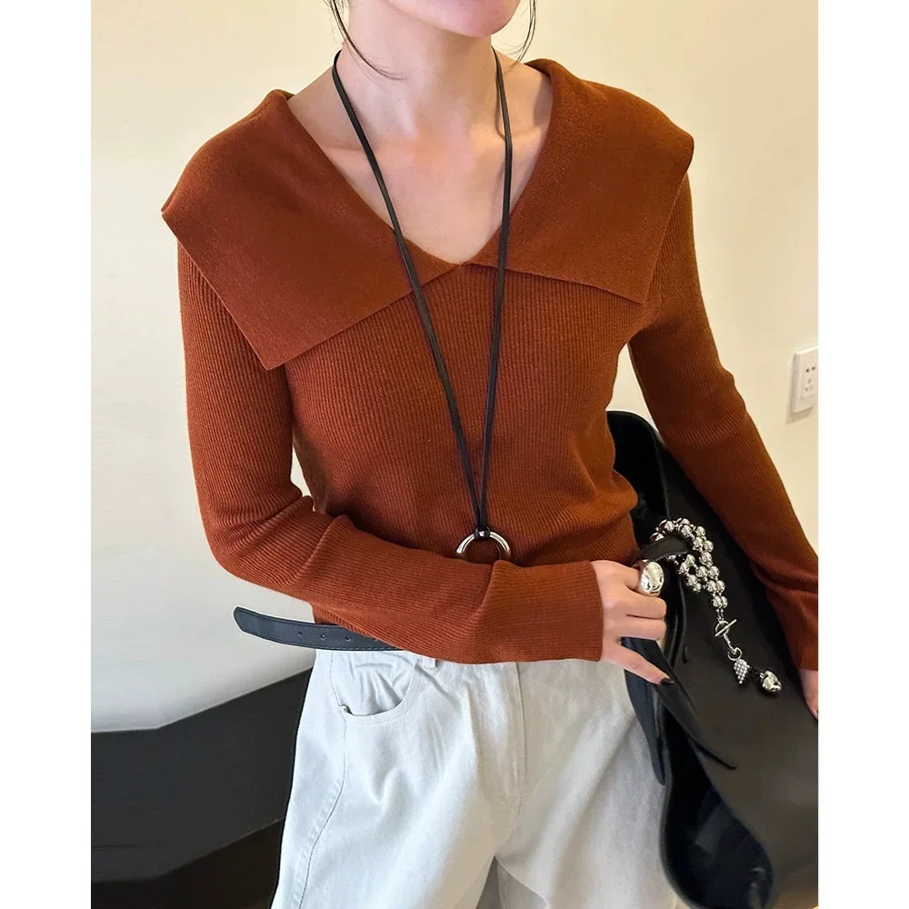 Otoño Invierno elegante ropa de mujer moda suéteres delgados nuevos jerseys de punto de manga larga señora todo-fósforo cuello vuelto Tops