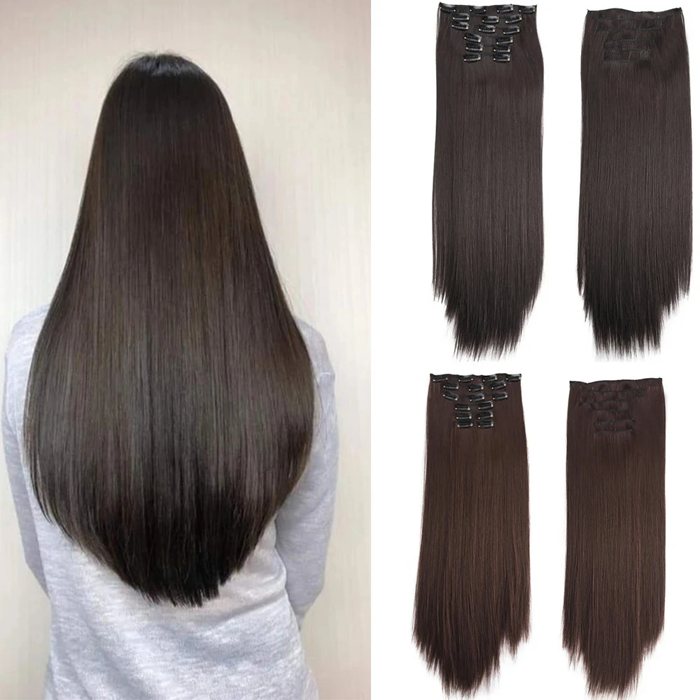 Extensiones de cabello sin enredos para mujer, 6 piezas, 24 pulgadas, Invisible, Natural, liso, sin costuras