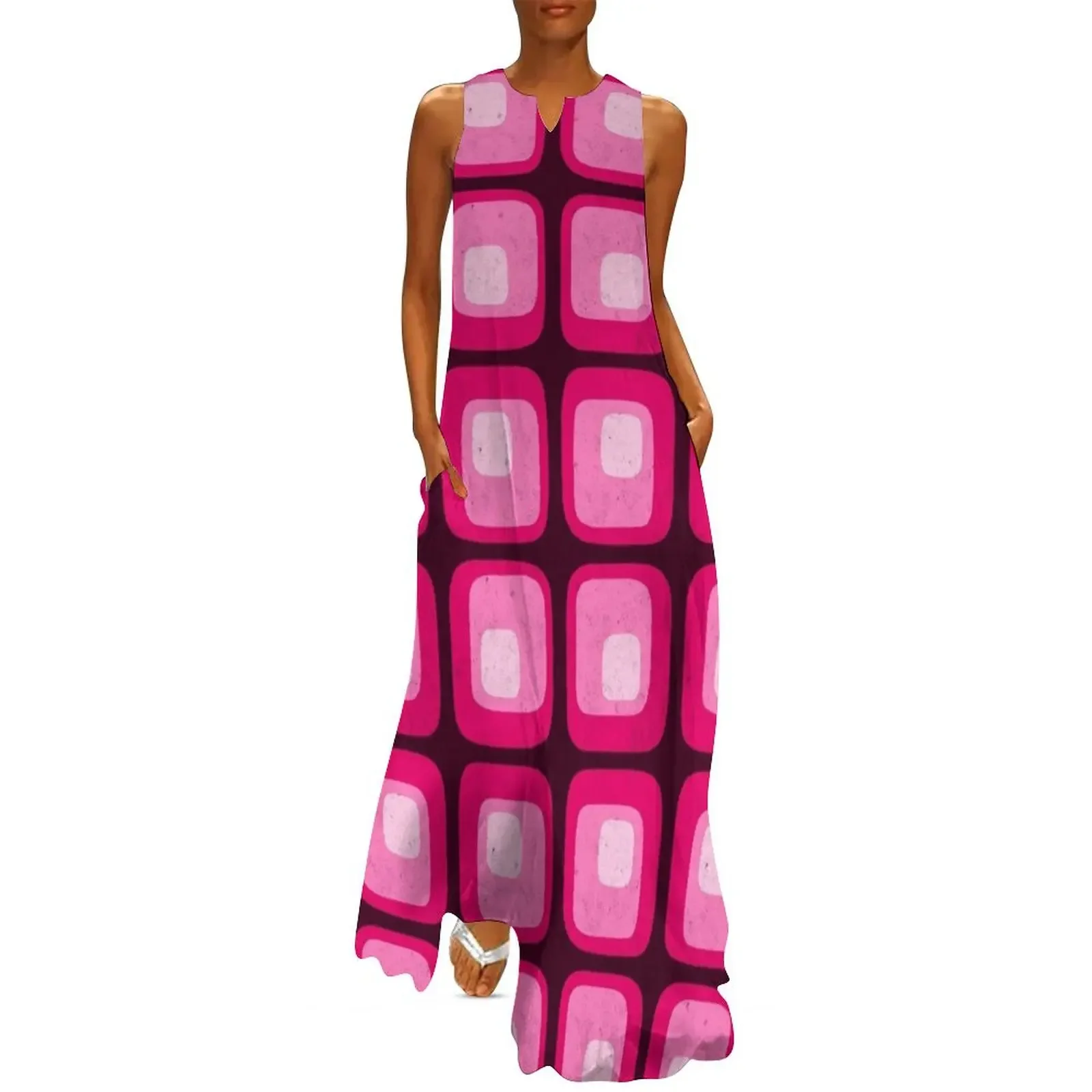 

60s Mod Squares in Pink Long Dress evening dresses luxury 2025 summer dress woman 2025 trendy Dress