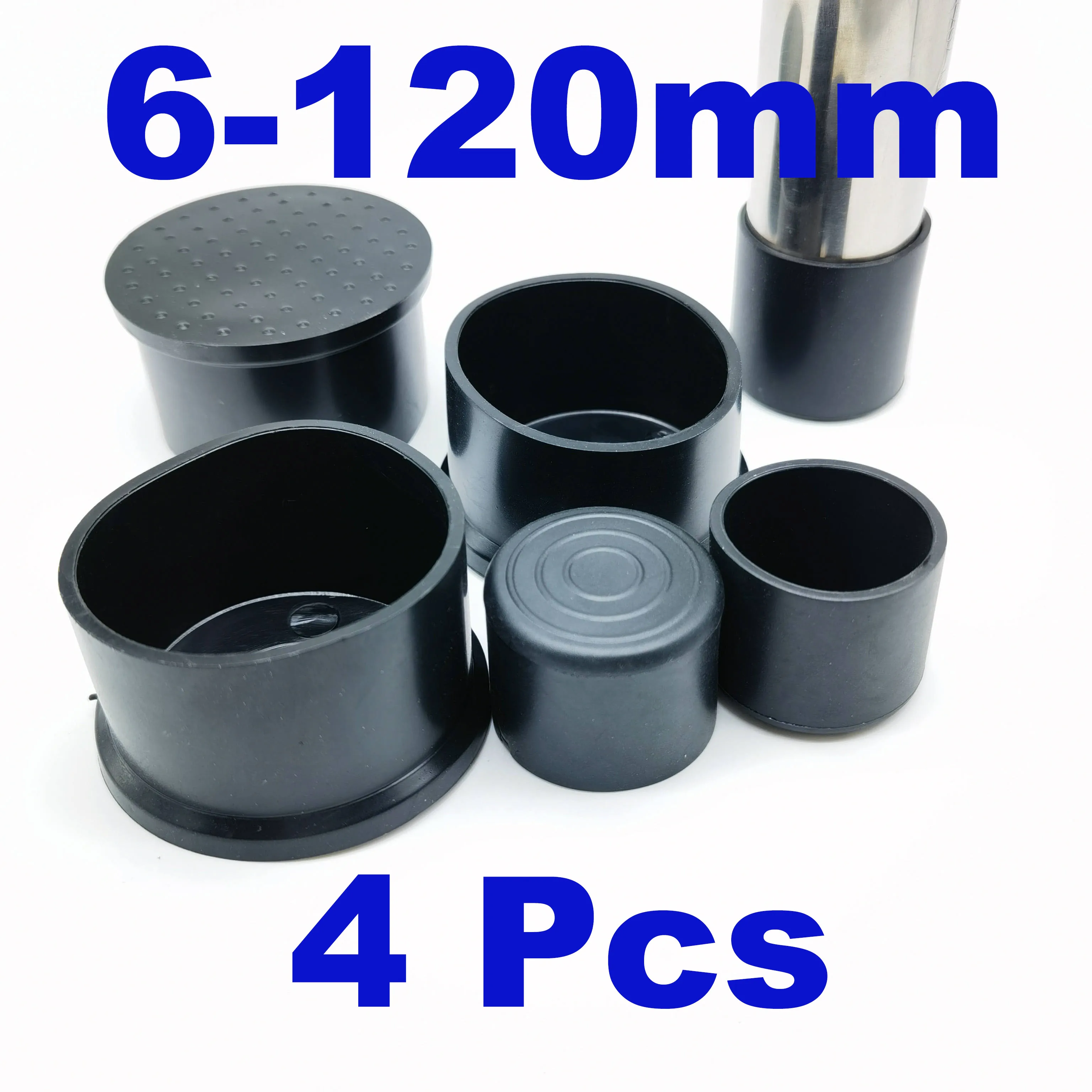 4pcs 6/8/10/12/14/16/19/20-120mm Round Black PVC Soft Rubber Pipe Sleeve Tube Cap Table Chair Foot Non-slip Pad Protective Cover