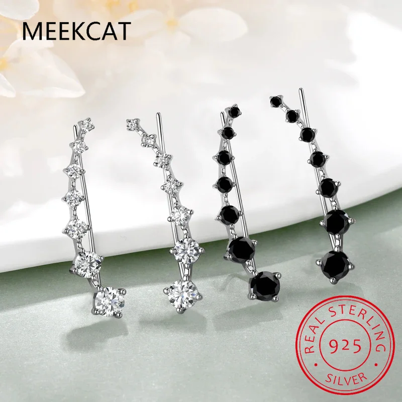 Full D Moissanite Earring For Women Silver 925 Black/ White Diamond 7 Star Ear Cuff Crawler Climber Earring Unique Jewelry Brinc