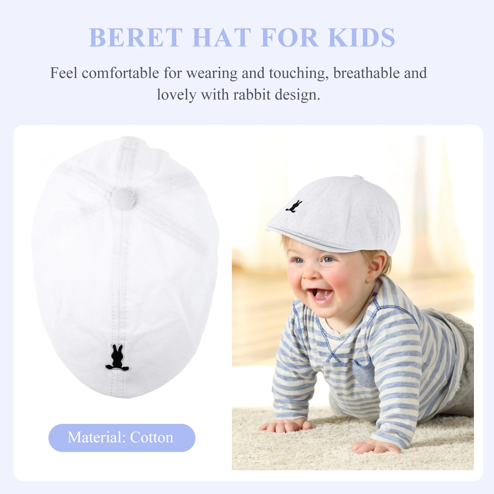 

Children Beret Striped Bunny Hat for Kids Infant Girl Cotton Lightweight Portable Washable Breathable Baby Hats Accessories