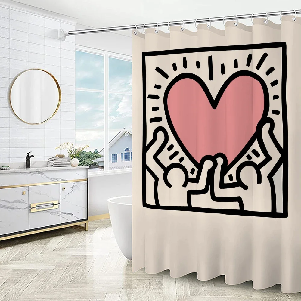 Keiths Harings Bath Curtain for Quarto Bathroom Shower Curtains Folding Partition Accessories Bedrooms Houses Rooms Waterproof