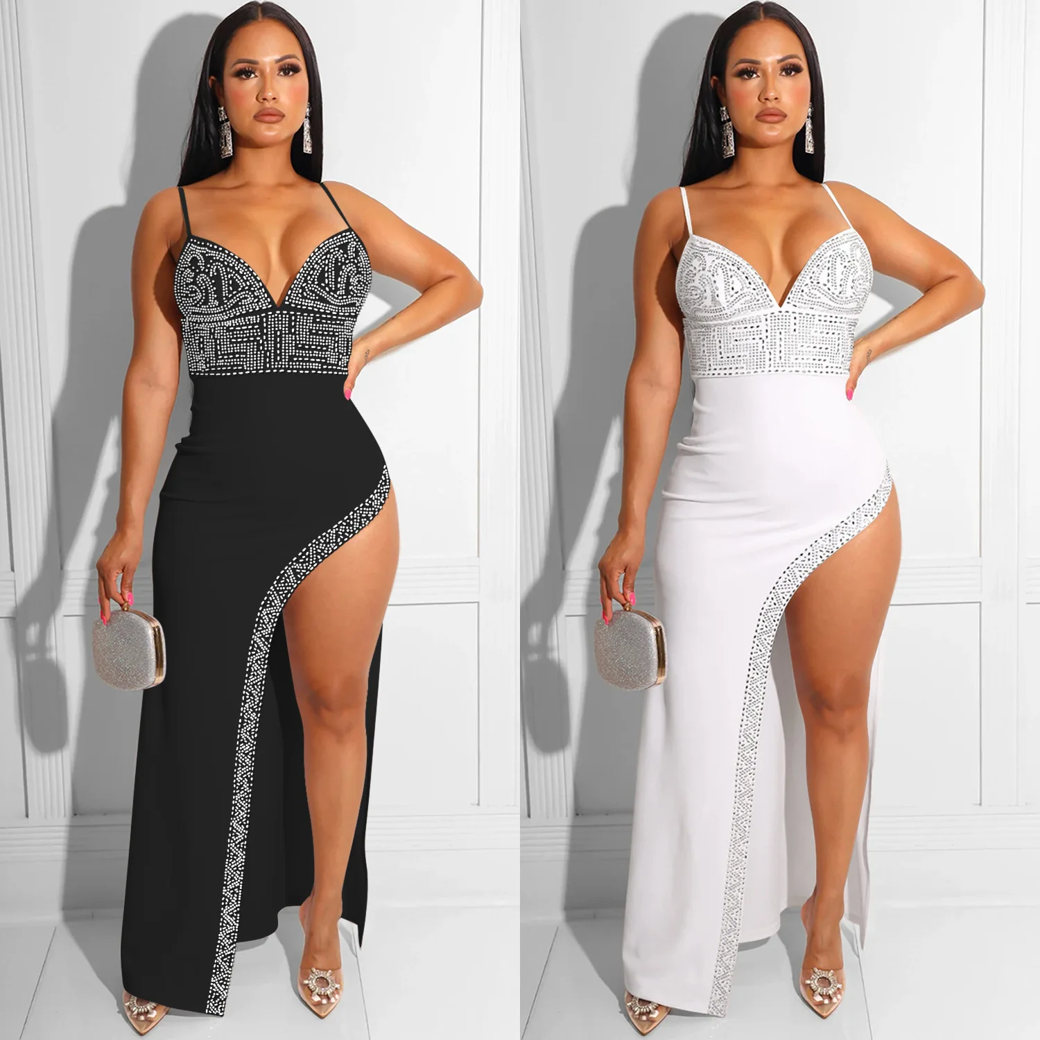 

Nightclub hot diamond sexy suspender irregular long dress dress temperament elegant high-end new women's clothing