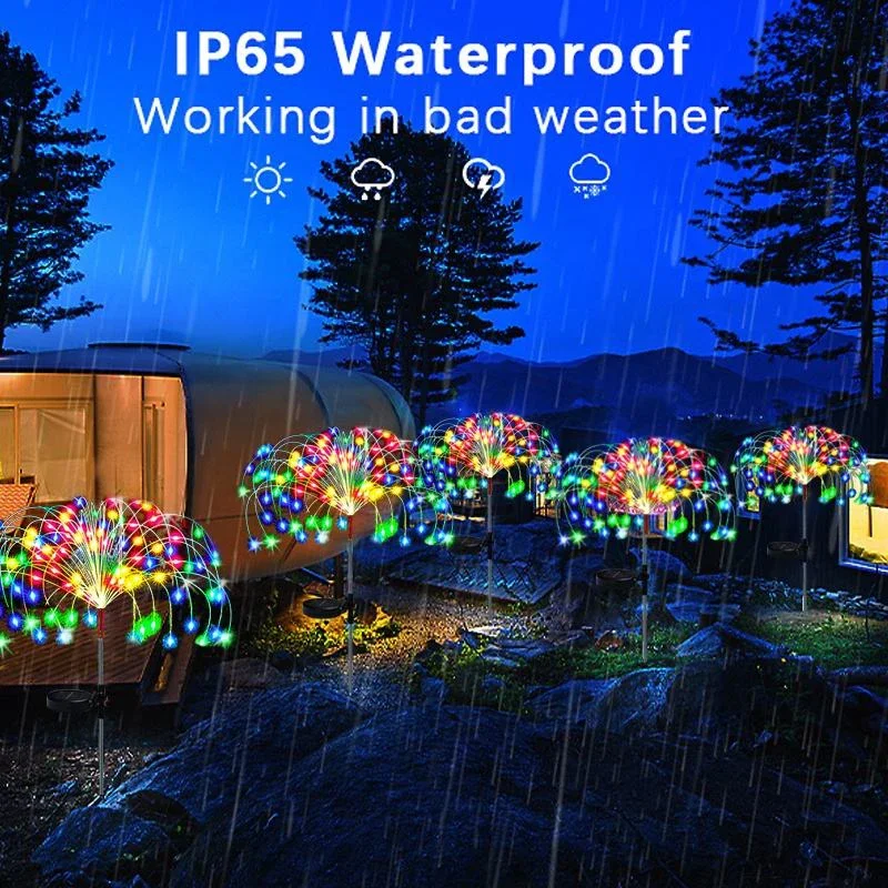 Imagem -04 - Outdoor Solar Fireworks Lamp Dandelion Flash String Fairy Lights Globo Grama Jardim Gramado Feriado 60 90 150 200 Led 1pc