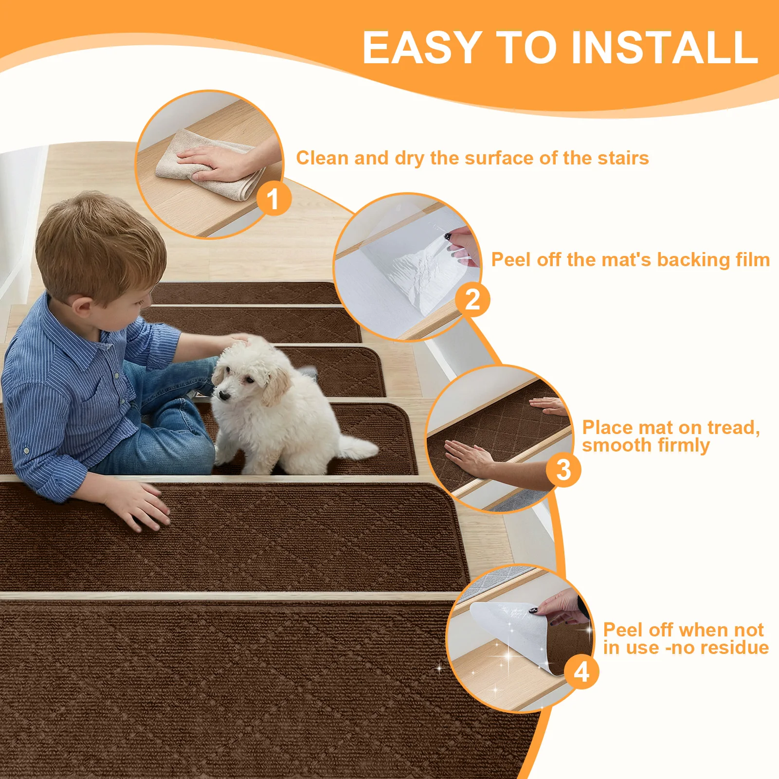 4-15PC 20x76CM Stair Mats Carpet Strips Treads Non Slip Washable Rug Outdoor Polyester Stairs Steps Tread Mats For Wooden Steps view 2