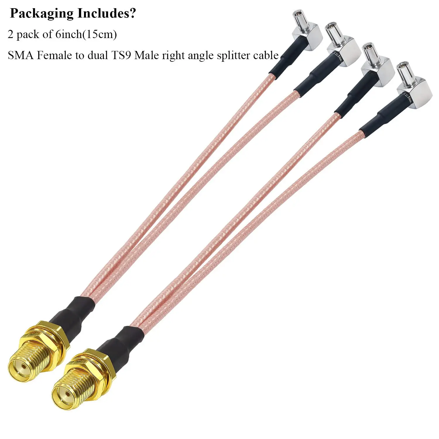 SMA Female to Dual TS9 Right Angle Male Splitter Cable 6inch(15cm) RF Extension Coax Cable V Type Coaxial Pigtail 2PCS