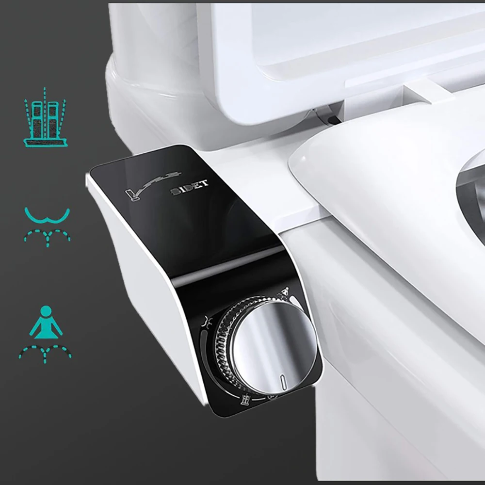 Ultra-Slim Toilet Bidet Attachment Cold Water Sprayer Dual Nozzles Non-Electric Bathroom Self Cleaning Bidet Accessories Sprayer