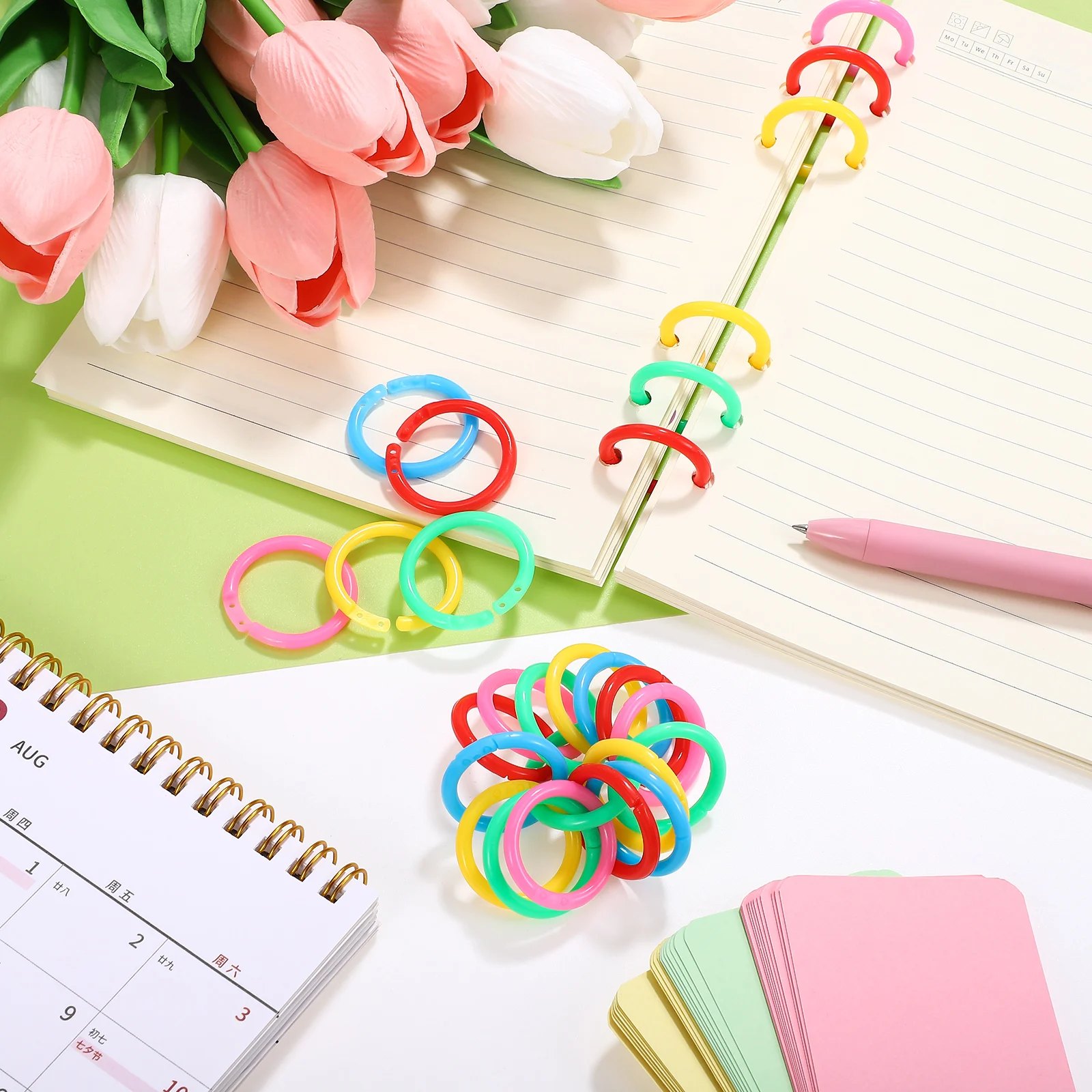

120pcs Plastic Binder Colored Book Key Ring Office Supplies Scrapbook Binder Notebook Discs Flash Card Rings Paper Rings