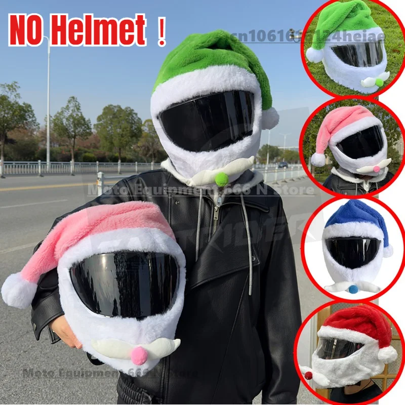 

С Новым годом, Рождеством, персонализированный теплый мотоциклетный шлем, шапка Санта-Клауса, плюшевый капюшон, чехол для шлема на зиму, 4 цвета