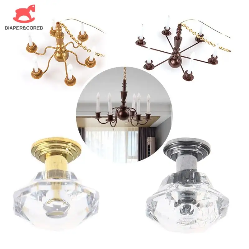 Kid’s Realistic Dollhouse Furniture Chandelier Sand Table Toy LED Ceiling 1:12 Miniature Ceiling Lamp Decor Accessories