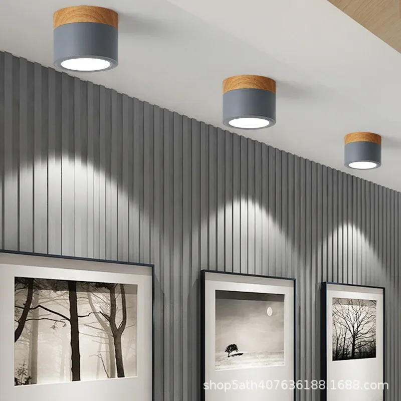 LED Surface Mounted Downlight Nordic Macaron Color Round Ceiling Lamp No Drilling Modern Simple Light for Home Living Room Aisle