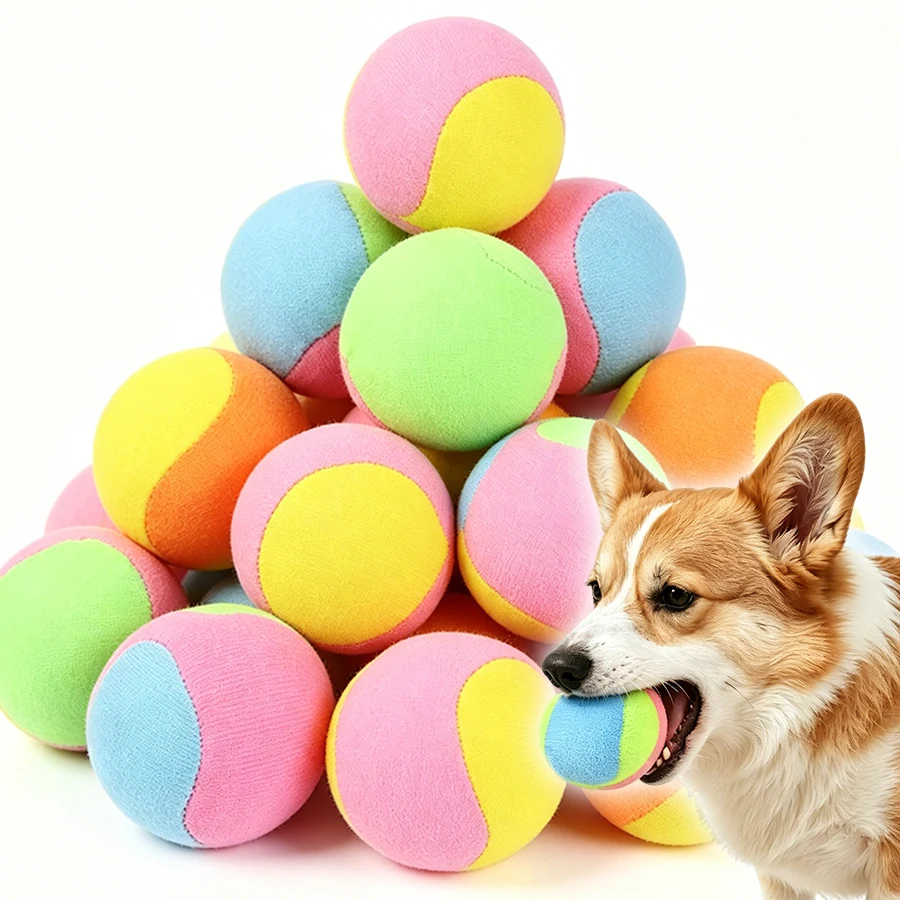 3/7/12 Peças de Bolas Macias para Cães, Bolas de Brinquedo para Cães de Tecido Colorido de 6cm, Bolas Interativas Resistentes a Mordidas com Som para Treinamento de Filhotes e Brincadeiras de Buscar