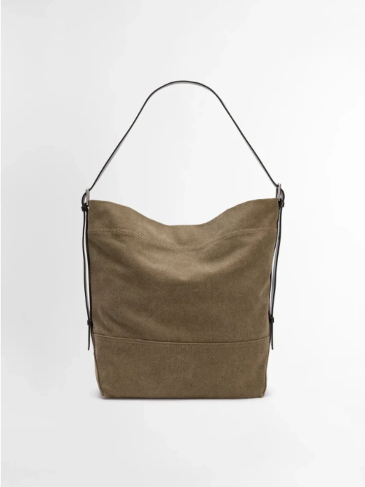 

2025 New Style Distressed Tote Canvas Bag Large Capacity Relaxed Lazy Messenger Bag Brand Luxury Handbag