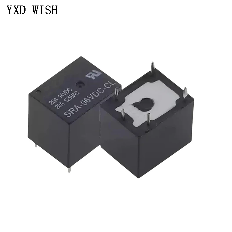 5Pcs 5V 12V 24V DC Power Relay SRA-05VDC-CL SRA-12VDC-CL SRA-24VDC-CL 5Pin Relays 20A PCB Type In stock Black Automobile Relay