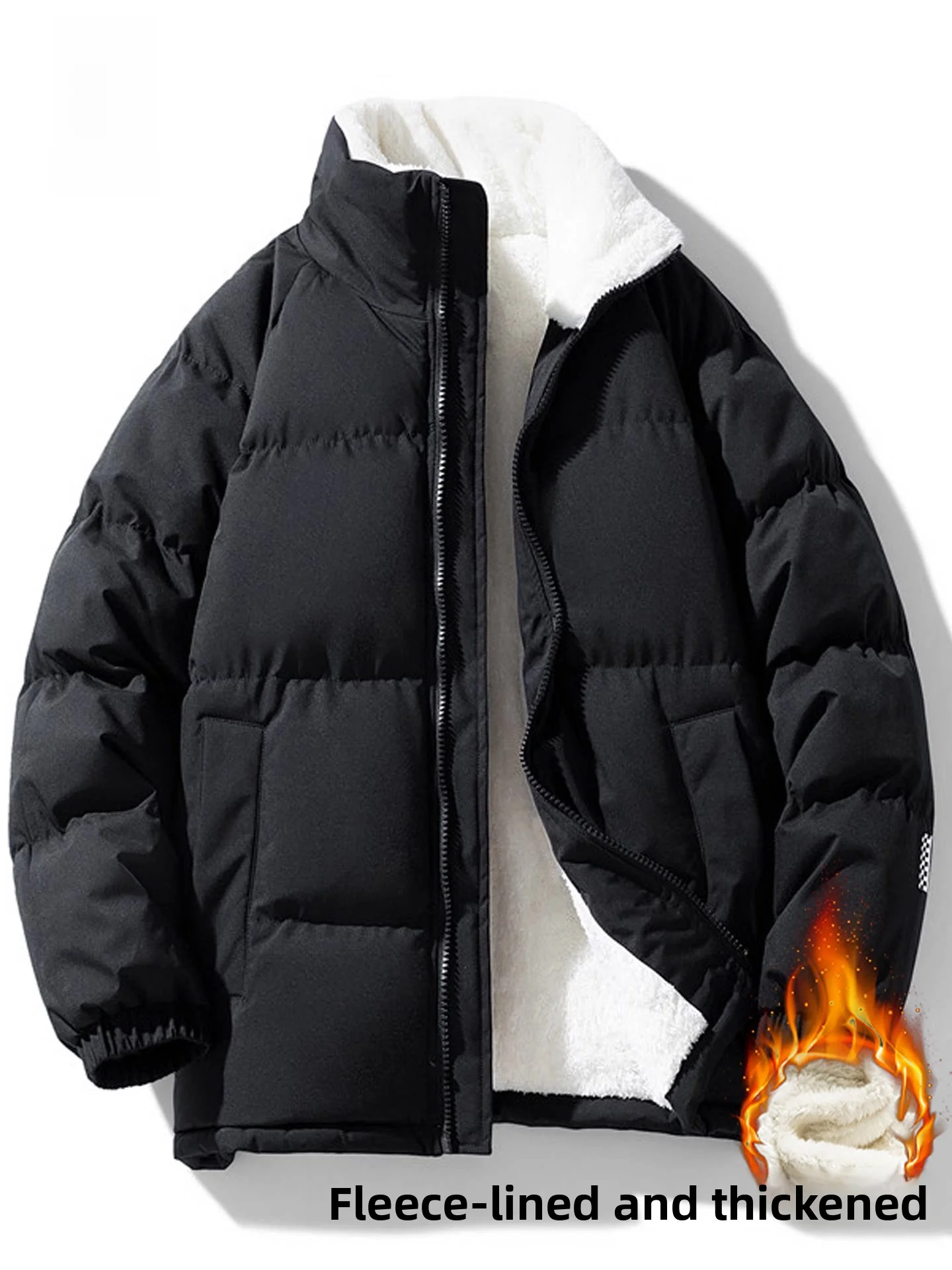 

Nanilu Thickened Fleece Lined Zipper Cotton Jacket Unisex Winter Warm Loose Casual Outerwear Polyester Fabric Fashion Urban S...