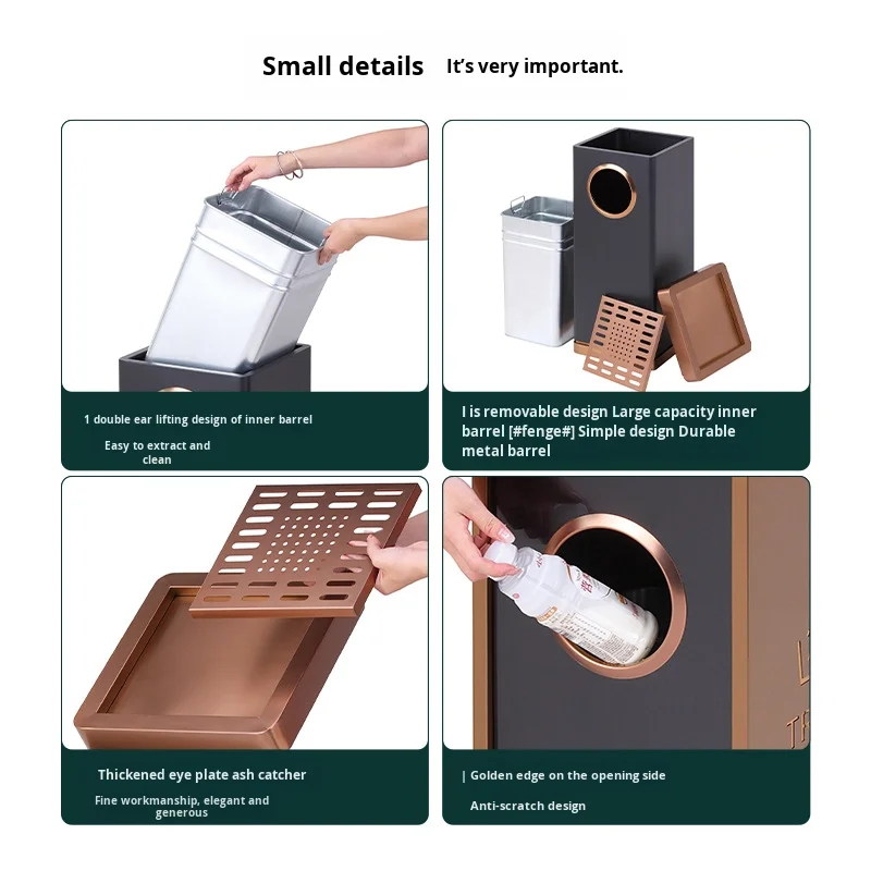 High-End Stainless Steel Standing Trash Can For Business Hotels Anti-Fingerprint Floor Bin For Corridors Living Rooms Lobby