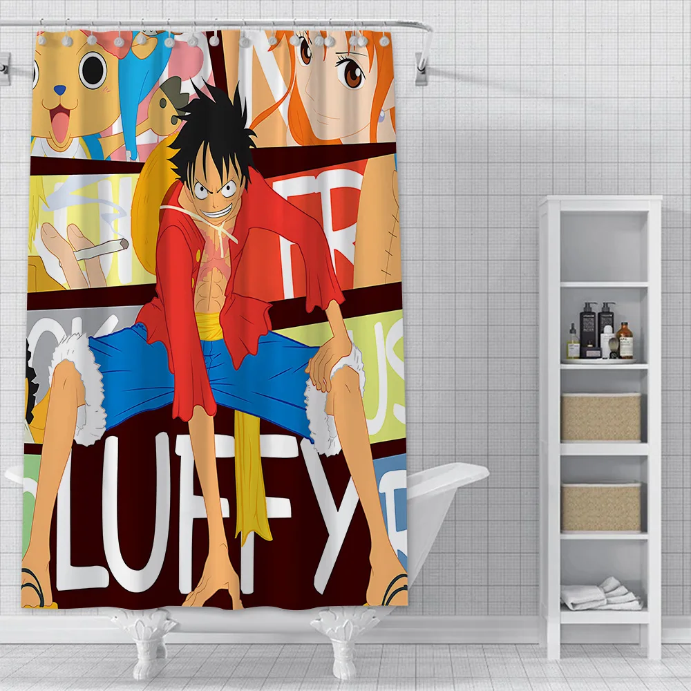 Hot P-PieceS Japan Anime One Shower Curtain Waterproof Polyester Fabric Paint Bath Curtain Home Bathroom Decor Curtain With Hook