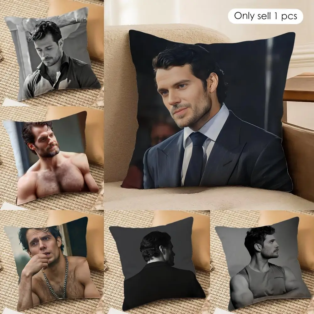 Super Star H-Henry Cavill Cushion Cover Silky Short Plush Invisible Zipper Dustproof Sofa Pillow Case for Home Decor