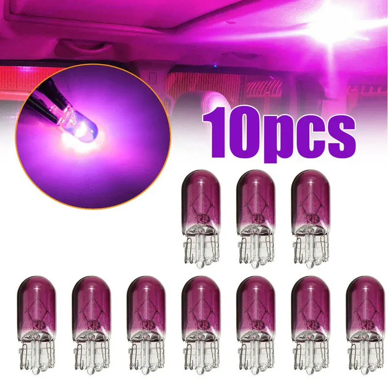 10X Purple T10 501 W5W Wedge Interior Car 12V 3W Dashboard Dash Panel Gauge Halogen lamp for Car Styling Light Bulbs Accessories