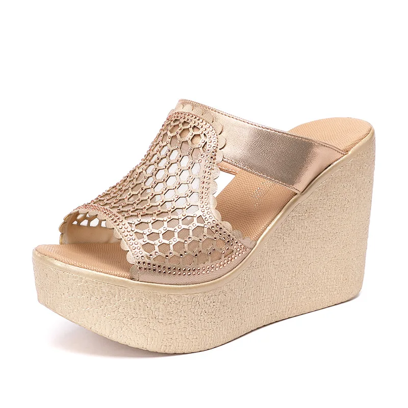 11cm Małe Rozmiary 32-43 Eleganckie Wycięte Klapki na Koturnie Platformie Nowoczesne Letnie Szpilki 2025 Damskie Buty do Biura na Plażę