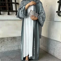 Abaya-Robe Hijab pour Femme Musulmane, Kimono Ouvert, Kaftan de ixde Dubaï, Couleur Unie, Perlée, Mode, Turquie, Islam, Tenue Modeste, Été