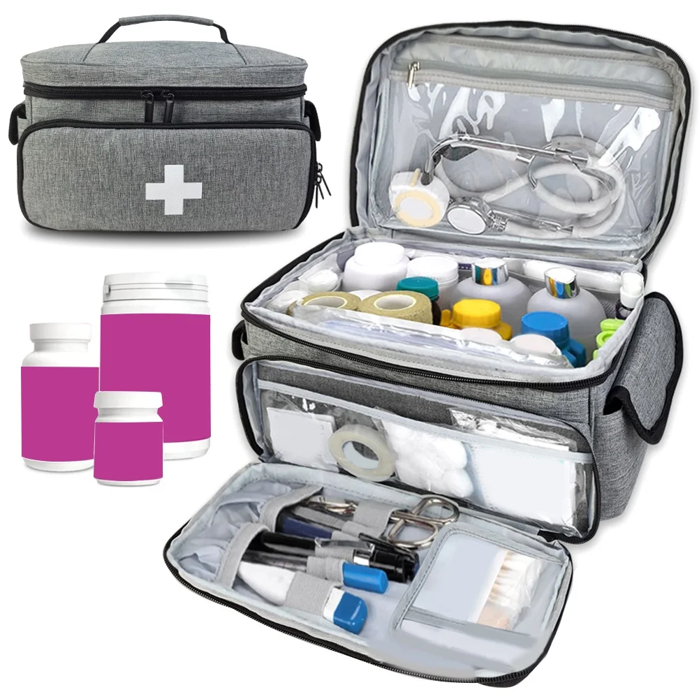 Borsa portaoggetti per medicinali Organizzatore vuoto per bottiglie di pillole con serratura con buste portatili con cerniera Scatola per medicinali per viaggi a casa