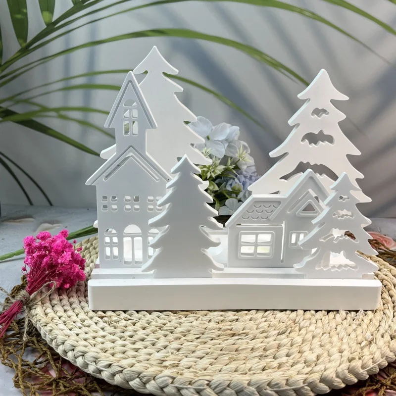 House Christmas Tree Shape Ornament Mold 7 Style Large Combination Decoration Silicone Plaster Mould DIY Cement Moulds