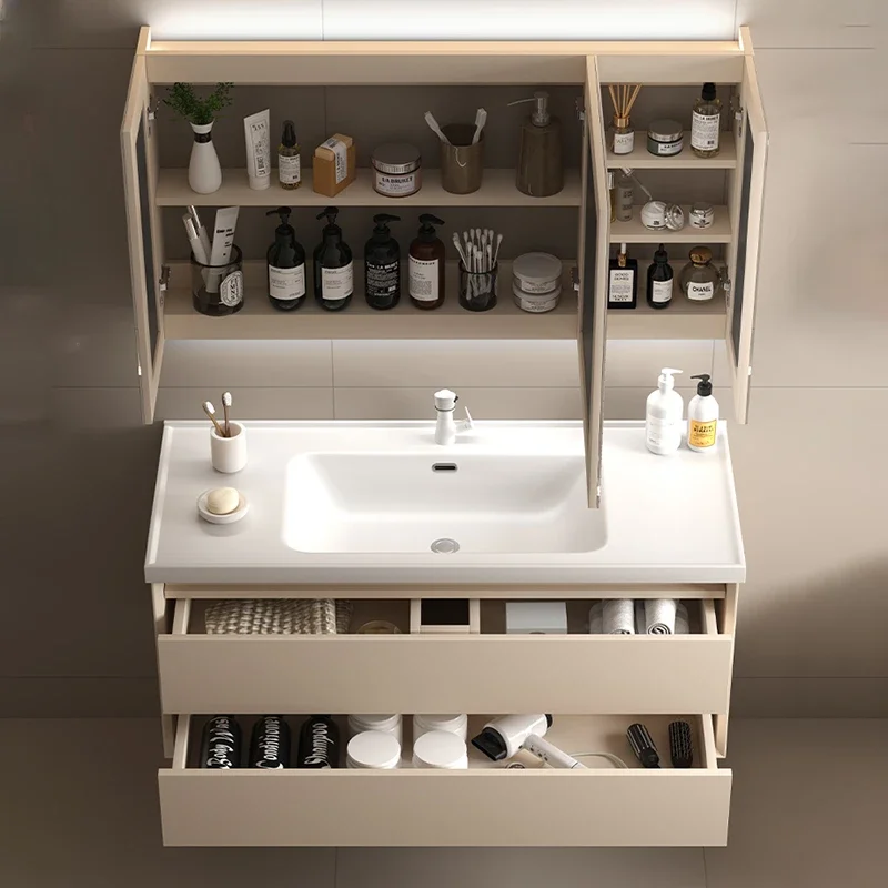 Double Washbasin Cabinet Luxury Bathroom Drawer Column Storage Shelf Vanity Towel Closed Toilet Multipurpose Mirrors Wall Corner