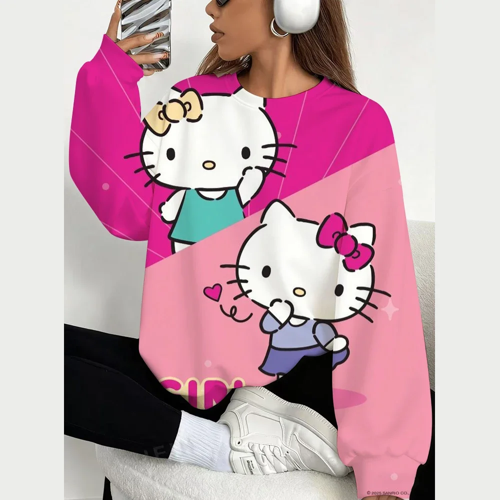 Cute Halloween Hello Kitty Round Neck Hoodie Long Sleeve Design Fashion Street Style Autumn 3D Cute Print Pullover Women