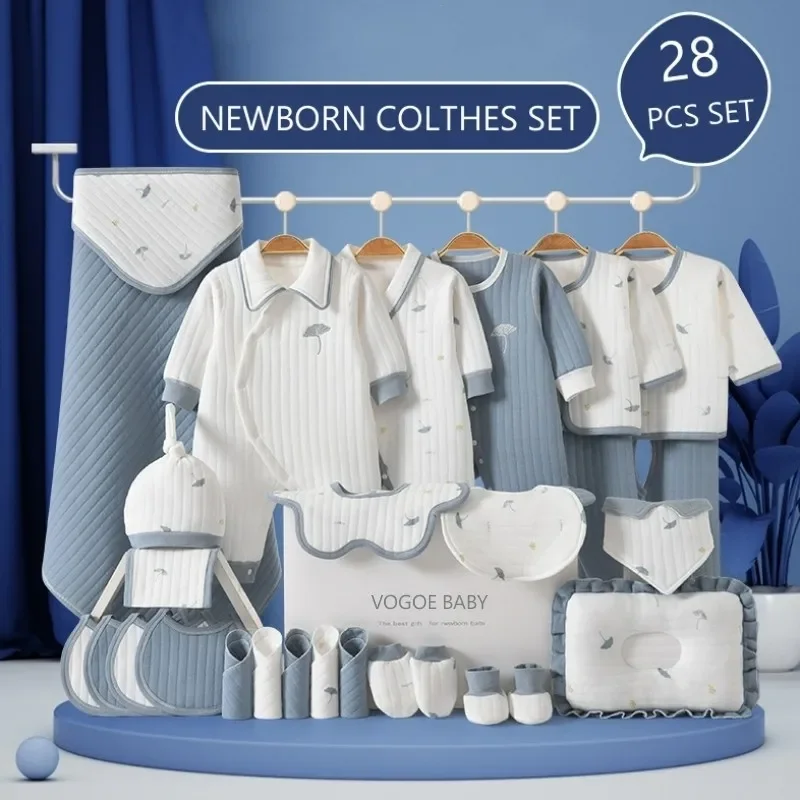 

28 Pcs Newborn Baby Clothes Set Organic Cotton Romper Outfits 59/66cm Gift Box for Boy Girl Baby Souvenir Supplies