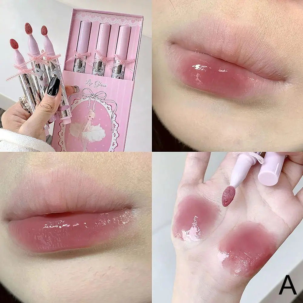 Ballett Mädchen Spiegel Kristall Lip Gloss Make-Up Set Wasser Lip Kopf Tönung Gelee Wasserdicht Schwamm Film Glas Glasur Bilden Lip K G8D9