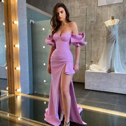 Sexy Lilac Sweetheart Neck Evening Dresses Prom Dress Short Sleeves Floor Length Party Gowns High Slit Mermaid فساتين السهرة