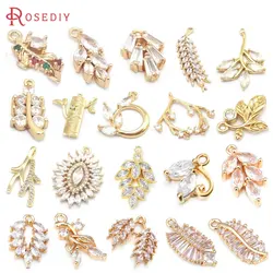 High Quality 18K Gold Color Brass and Zircon Tree Leaf Leaves Charms Pendants Jewelry Earrings Making Diy Findings Accessories