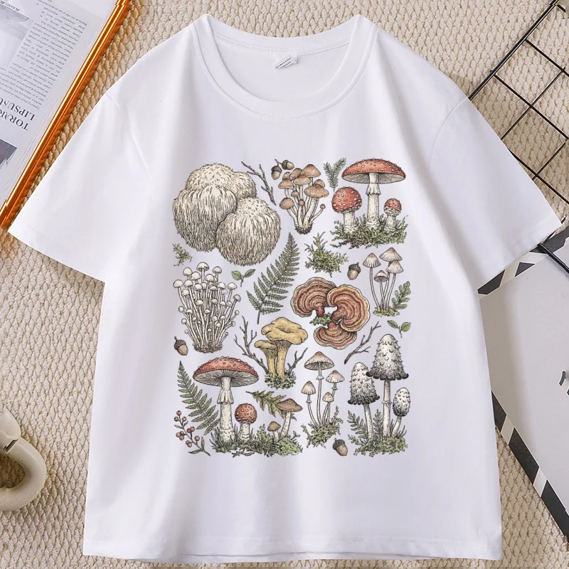 90s Retro Mushrooms T-Shirt Men and Women's Unisex Graphic Tee Cottagecore T-Shirt Casual Round Neck Printed Short Sleeve Tees