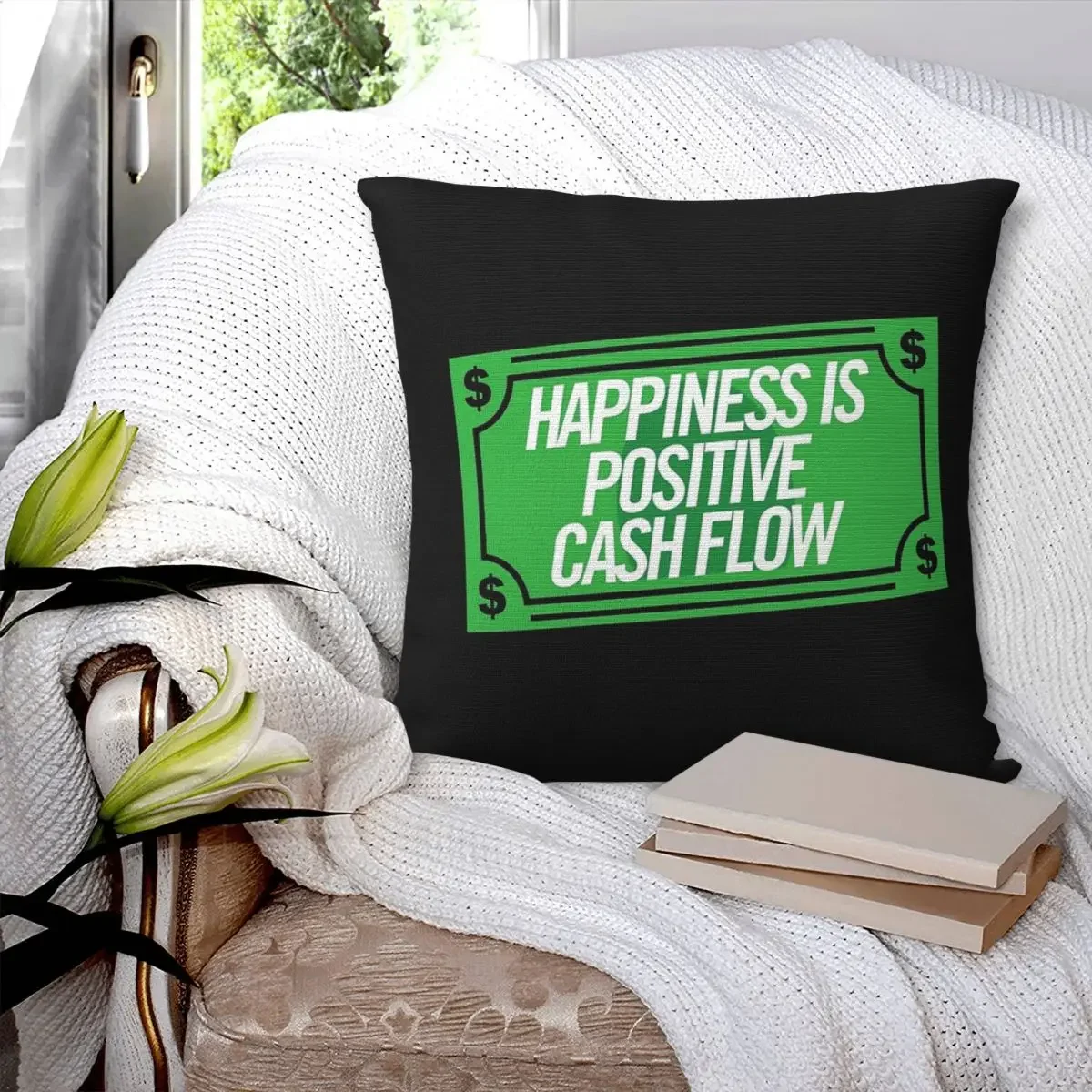 Happiness Is Positive Cash Flow Pillowcase Polyester Pillows Cover Cushion Comfort Throw Pillow Sofa Decorative Cushions Used