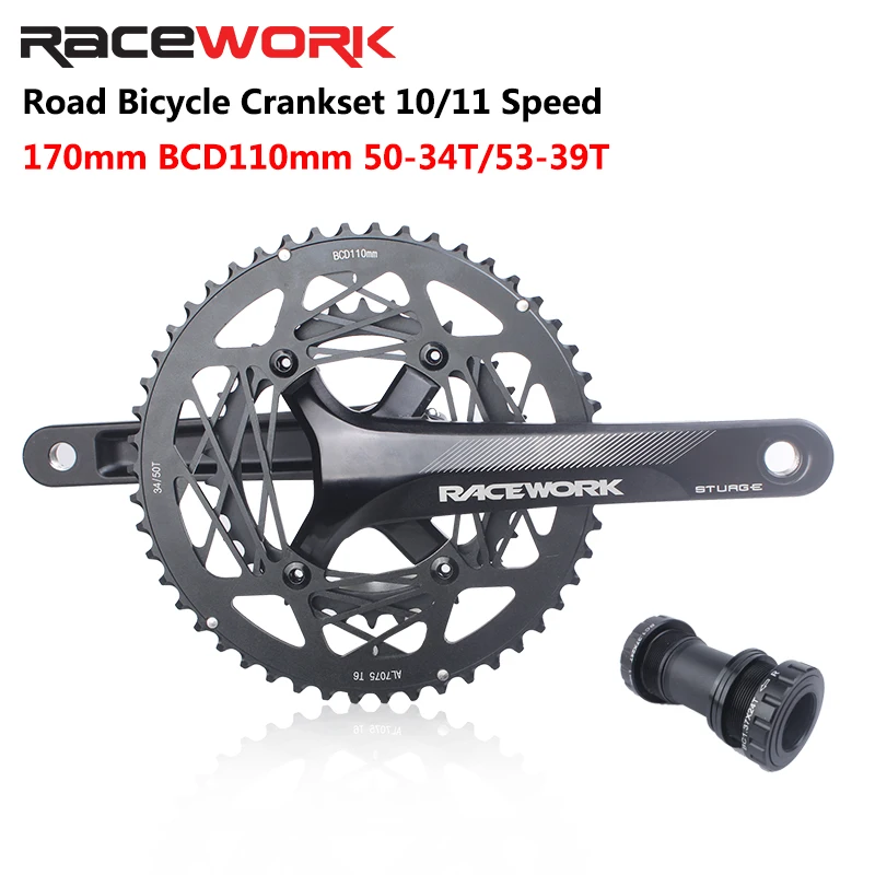 

RACEWORK Road Bicycle Crankset 22 Speed 110BCD Double Sprockets 170mm 50-34T 53-39T Bike Crank prowheel Chainring With BB Parts