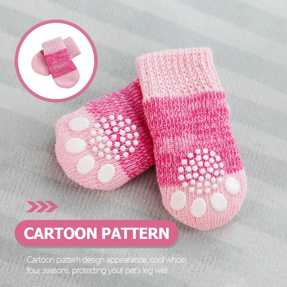 2Sets Comfortable Pet Dog Socks Non-Slip Elastic Fit Lovely Print Protection Socks for Four Seasons Non-Slip Dog Sock