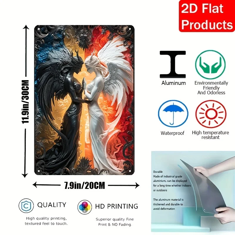 لافتة معلقة على الحائط من الألومنيوم المعاصر، لوحة تزيين فنية للملاك والشيطان لتزيين المنزل والبار والمطاعم