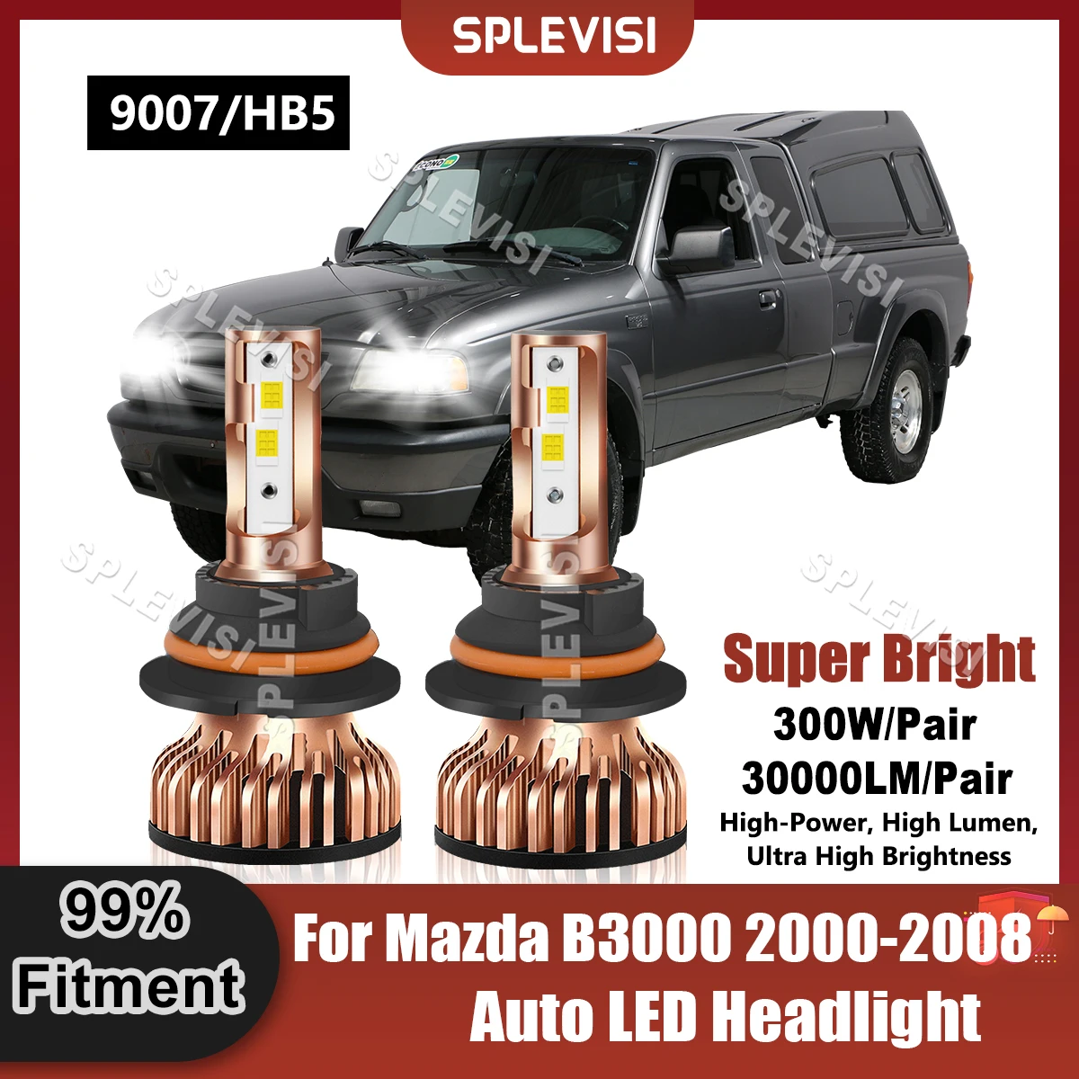 

400% Brightness 9007/HB5 LED Headlight Bulbs 9V-24V 300W 30000LM For Mazda B3000 2000 2001 2002 2003 2004 2005 2006 2007 2008