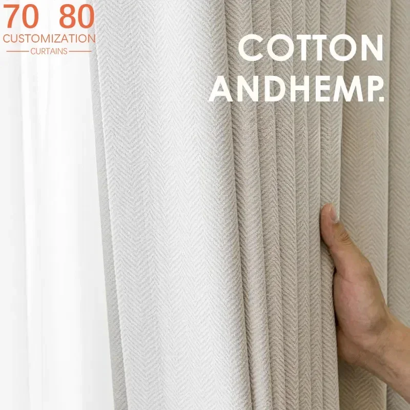 Japanese Style Curtains for Living Dining Room Bedroom Light Luxury Chenille Cream Color Window Custom Fabric Curtain Tulle