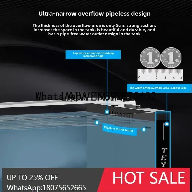 ecological stream integrated bottom filter water-free fish tank industrial wind ultra-white glass desktop tank