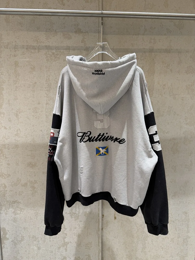 2026 Heavy-made Horse Embroidered Slogan Distressed Spliced Zip-up Women Men Hooded Sweatshirt Hoodies jacket
